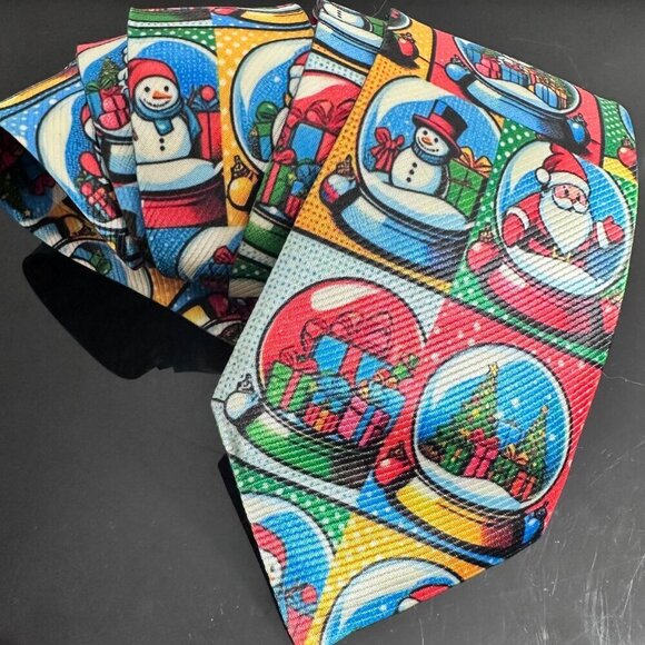 Christmas Tie  Snow globe Designer Menswear Necktie Santa Gifts Tree Mens Gift - Picture 5 of 9